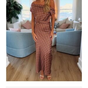 Chic One Shoulder Brown Polka Dot Dress